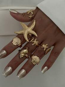 7 Pieces/Set Vintage Smooth Vegan Ring Fashion Ring Bohemian Starfish Personalized Ring