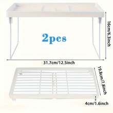 1 Piece Stackable Kitchen Storage Rack, Multi-Purpose Folding Open Storage Rack, Dorm Room Countertop Iron Tiered Shelf, Desktop Storage Rack Organizer Cabinet Compartment Divider, Rust Resistant, For Cabinets And Counters, Expandable, No Electricity Required