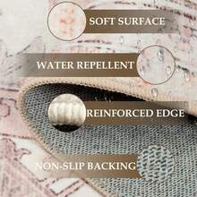 Area Rugs 9'x12' Washable Non-Slip, Floral Vintage Distress Print Pattern Medallion Carpet For Living Room Bedroom Dining Room, Pink Greypink Cute,10160149