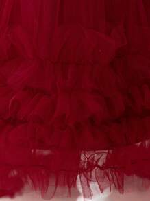 Baby Girls Sequin Mesh Backless Bow Cute 1st Birthday Trailing Dress, Suitable For Party, Flower Girl, Wedding, Does Not Include Headband - Burgundy - View 8