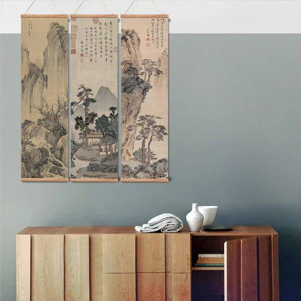 1 pièce Affiches d'art Voyage Nouvelle Jade Comme Paysage Chinois Ancien Affiches Murales, Impression sur canevas Traditionnelle, Peintures sur Rouleau pour Décorer la Chambre à Coucher et le Salon
