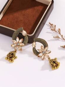 FANYINAN 1 对时尚、简约的蓝色水钻锌合金耳环，女士鸟笼流苏耳环，非常适合日常夏季度假，用这些耳环配饰营造复古氛围。