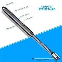 Encendedor Eléctrico Recargable USB - A Prueba de Viento - Para Barbacoas, Velas, Estufas de Gas (Largo con Manguera),Negro - Negro - Ver 5