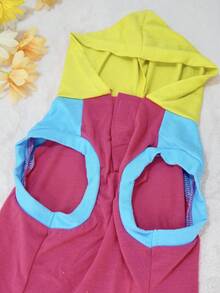 Patchwork Color Block Short Sleeve Hoodie Outerwear For Pomeranian & Bichon Frise
