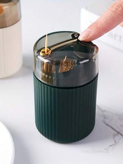1/2pcs Easy-Press Automatic Toothpick Dispenser - Sleek, Plastic Holder, High-Grade Press-Type Portable Toothpick Bottle, For Kitchen And Dining Room Decor