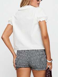 Ladies Doll Collar Short Sleeve Blouse, Suitable For Summer Commuting, Dating Or Daily Wear, Creating A Sweet And Age-Reducing Atmosphere, Can Be Paired With High-Waisted Skirts Or Jeans, Showing A Fresh And Elegant Style - 白色 - 查看 5