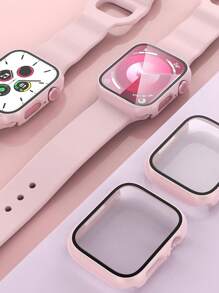 Buit In Tempered Glass Screen Protector- All Around Hard PC Protective Watch Case High Definition Ultra-Thin Cover For Apple Watch Series Ultra/SE/11/10/9/8/7/6/5/4/3/2/1, For Apple Watch Case 38/40/41/42/44/45/46/49mm, Intelligent Watch Case Accessories, Pink