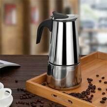 1 pieza Cafetera Moka de acero inoxidable - Portátil, 2/4/6/9 tazas, filtro de metal para latte, cafetera espresso italiana para estufa - Plateado - Ver 3