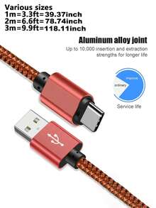 1条USB-C快速充电线[3.3英尺/6.6英尺/10英尺] USB-A转C尼龙编织充电线，兼容三星Galaxy S25 S24 S23 S22 S21 S10、Note 20 10 9 A51 G8 G7、Pixel及其他USB-C设备 - 玫瑰紅 - 查看 8