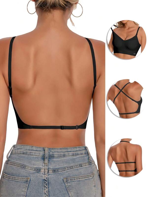 Women's 1-Piece Seamless Backless Bra With Backless Design, Summer Sexy Bra, Bridal Bra With Three Adjustable Shoulder Straps, Bridallingerie,Comfortable And Breathable, Suitable For Weddings, Formal Wear, Tank Tops, Etc