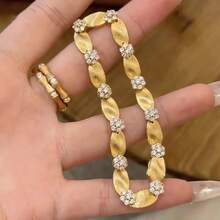 1 件丝绸丝带拉丝金水波纹手链女式复古新款中国风钻石镶嵌高端精致手饰品 - 金色 - 查看 5