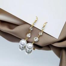 1 对独特的复古风格心形人造珍珠和水晶耳钉，适合女士，可以两种方式佩戴情人节