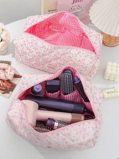 1 st. kvitterad förvaringsväska för hårtork med blommönster, fickdesign inuti, hårtorkhållare, hårverktygsväska, resefodral, bärväska för hårverktyg (locktång, hårtork), hårspännen, plattång, perfekt för hemmet och resor, sminkväskor, sminkorganisatör, sminkförvaring, resematerial, nödvändigheter för kryssning, studenthem, presenter till mamma, presenter till lärare, brudtärnor, utmärkt present till alla hjärtans dag och mors dag