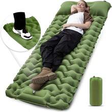 Camping Sleeping Pad, Ultralight Camping Mat With Pillow Built-In Foot Pump Inflatable Sleeping Pads Compact For Camping Backpacking Hiking Traveling Tent - 綠色 - 查看 1