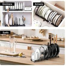 NOVANGUA Organizador de Sartenes y Ollas 2 en 1,Expandible 30–50, 14 Divisores Ajustables con Ranura en U, para Gabinete o Cajón, con 6 Almohadillas - 1 - Ver 8