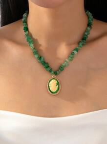 1pc Vintage Relief Goddess Head Pendant Necklace For Women - Multicolor - View 6