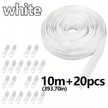 1 Roll 3# Nylon Coil Zipper, 196.85 Inch/393.7 Inch Continuous Nylon Coil Zipper With 10/20 PCS Silver Zipper Sliders