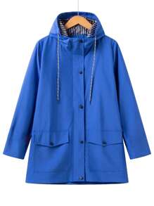 1 件女士户外防水面料条纹连帽拉链长袖夹克，休闲春夏风衣