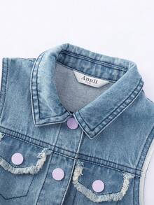 Annil 童装女童女孩成人青少年甜美清凉牛仔三明治公主风刺绣外套秋季