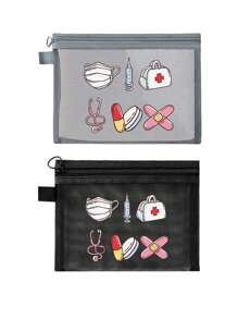 Sac cosmétique en maille avec masque, trousse médicale, seringue, stéthoscope, motif de pilules, sac de rangement portable, sac à maquillage, sac de soins de la peau, articles de voyage essentiels, fournitures de dortoir, cadeaux de mariage pour la mariée, cadeaux pour la fête des mères, cadeaux d'anniversaire, cadeaux pour les amis et les enseignants, sac de rangement pour médicaments, rangement de salle de bain, rangement de bijoux, sac de rangement pour huile à lèvres et cosmétiques, sac de toilette pour dortoir étudiant, cadeau pour épouse, famille, amis, collègues, médecins et infirmières