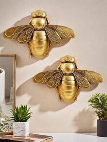 1 pieza Colgante de pared con forma de abeja dorada creativa y única, decoración de insecto con marco hecho a mano, decoración para el hogar/fiesta/museo de insectos, regalo distintivo para entusiastas de los insectos - Dorado - Ver 15