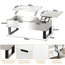 FXLTSBL Coffee Table, Height Adjustable Coffee Table, Pull-Out, Retractable Coffee Table, Separate Hidden Storage Compartment, Double Lifting Plate, Living Room Table, White - White - View 3