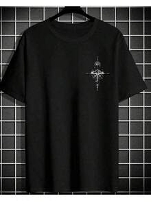 Men's Basic Cotton Compass Mountain Path T-Shirt - màu đen - Xem 2