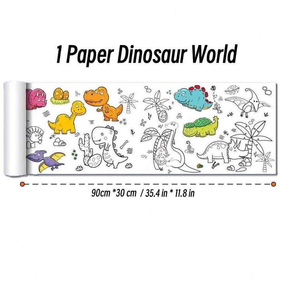 Rollo de dibujo de lienzo de animales de 90cm para niños, rollo de papel para colorear, relleno de Color, Graffiti, pintura cortada en papel, escuela educativa - 1 dinosaurio de papel - Ver 1
