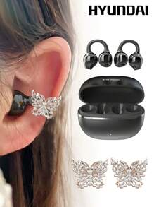 HYUNDAI HYUNDAI EarclipC7 modische Bluetooth-Ohrhörer mit rosafarbenen Schmetterling-Ohrhörer-Accessoires, Clip-On-Ohrhörer für Sport, Musik, Gaming, geringe Latenz, lange Akkulaufzeit, HD-Anrufe mit Mikrofon, IP45 wasserdicht, bequemes Tragen, keine Ohrringe zum Durchstechen, modisches Accessoire, Geschenk für Frauen