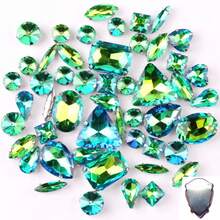 50 件/1 包,银色和金色,彩虹色,混合形状手工缝制水钻玻璃缝制装饰珠平背金属底座带孔宝石闪亮水晶 DIY 配件针线材料缝制石头水钻珠用于装饰衣服、连衣裙、包、鞋子、胸针、耳环、手工艺品 DIY。 - 七彩 多色 - 查看 14
