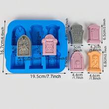 1pc 6-Cavity Gravestone Silicone Mold, Halloween Cross Candle Wax Mold, Chocolate Cake Mold - Multicolor - View 7