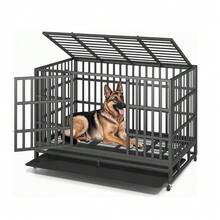 48-Inch Black Heavy Duty Dog Crate With Wheels And Sturdy Door Lock Design, Double Doors And Removable Tray Design For Medium To Large Dogs - màu đen - Xem 1