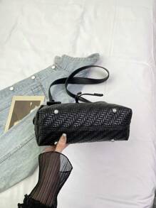 女士 PU 菱形图案单肩包，可调节肩带