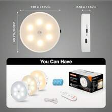 Set Of 3 USB Rechargeable LED Spotlight With Remote Controls, 3 Colours Dimmable, Magnetic, Wireless LED For Kitchen, Hallway, Stairs, Cupboard (CCT) - Multicolor - View 6