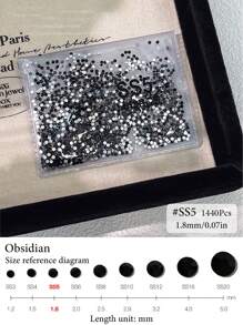 1440颗黑色实心圆形扁平水钻套装 - 高级水晶装饰，3D美甲，人偶美甲装饰，美甲，1440颗套装