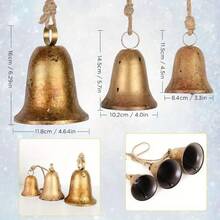 3pcs Handmade Vintage Metal Bell Christmas Indoor Wall Hanging Decor, Holiday Atmosphere Metal Bells, Christmas Decor, Hanging Rope Metal Cow Bell, Harmony Bell, Retro Handmade Antique Lucky Christmas Bell Home Decor Christmas Decorations Room Decor