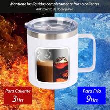 Termo para Cafe de Acero Inoxidable 14OZ,Taza Termica de Asa de 400ML,con Tapa Hermética,2-Pajita y 2-Cepillo de Limpieza,Taza Termica Frio y Caliente Portátil,Vaso de Viaje para Cafe,Té,Agua y Bebidas - blanco - Ver 3