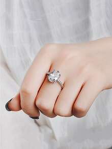 奢华欧美四爪仿莫桑石钻石戒指，椭圆形鸽蛋形，女士 - 彩色 - 查看 8