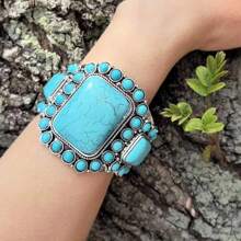 1pc Women's Western Cowgirl Style Turquoise Boho Bangle, Suitable For Casual Outfits