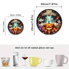 Set de 4/6 posavasos de calabaza de Halloween, diseño de calabaza y fantasmas, adecuado para decoración del hogar y fiestas de Halloween, decoraciones de Halloween, decoración otoñal linda