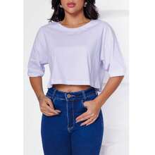 Women's Basic Cropped T-Shirt In Plain Cotton Knit - White - View 4
