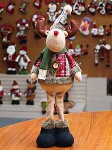 圣诞雪人伸缩挂饰新款针织麋鹿公仔窗景圣诞装饰圣诞快乐礼物挂饰腿桌壁炉装饰圣诞老人雪人-驯鹿 - 彩色 - 查看 2