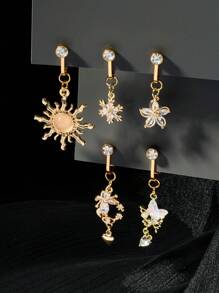 CIZME 1 buc Inel fals pentru buric din oțel inoxidabil cu fluture soare, funky, pentru femei, pentru decor zilnic, inel auriu pentru buric, inele pentru buric suspendate, non-piercing, inele pentru buric, inele false pentru buric, piercing fals pentru buric, bijuterii pentru piercing fals