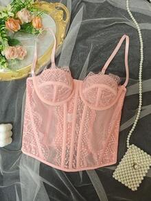 Áo ngực hai dây không đường may thời trang, áo croptop ren ôm sát gợi cảm. - Hồng - Xem 8