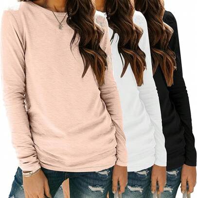 3 paquetes de camisetas de manga larga para mujer, de estilo casual, suaves, con cuello redondo, camisetas básicas para otoño