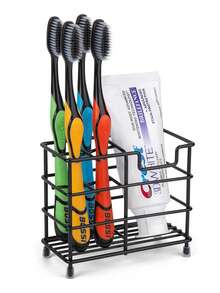 5/6槽黑色不锈钢现代浴室牙刷架，带牙膏槽，适合现代家居浴室收纳整理 - 彩色 - 查看 2