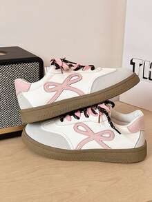 1 双女童/青少年 PU 皮革防滑鞋底时尚运动鞋，低帮休闲鞋，适合春秋季节穿着 - 粉色 - 查看 2