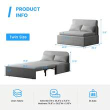 Twin/Queen Size 2 In 1 Convertible Sofa Bed, Linen Loveseat With 1 Foldable Mattress And 2 Cushions, Pull Out Sleeper Sofa,Couch Bed For Small Place, Apartment And Office And Living Room - 淺灰色 - 查看 2