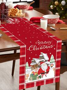 1 Stück Weihnachts-Tischläufer aus Leinen, Weihnachtsmann & Weihnachtsbaum & Schneemann Weihnachts- & Eichenrot Blumen Muster, versiegelter Leinenrand (Verpackung), Tischdecke, Tischflagge für fröhliche Weihnachten, Winterferien Heim Dekorationen, Tischschmuck, Weihnachtsgeschenk Tischdecke, Weihnachtsschmuck, 2025 Weihnachtsgeschenke 2026 Neujahr Dekoratives