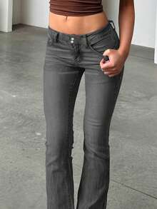 Jeans vintage para mujer de talle alto con abotonadura, corte slim, desgastados, informales, sexy y con estilo - Gris Oscuro - Ver 6